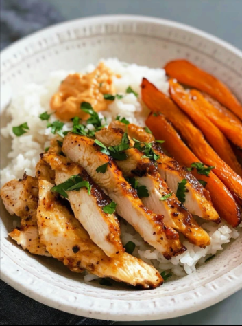 Frango com arroz e cenouras